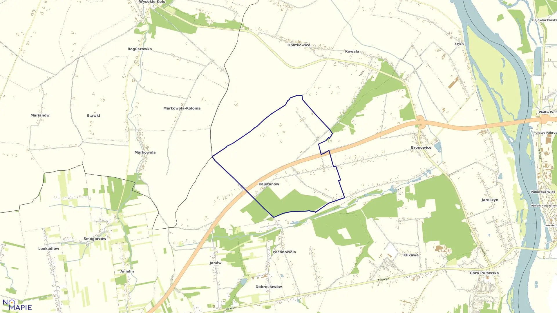 Mapa obrębu KAJETANÓW w gminie Puławy