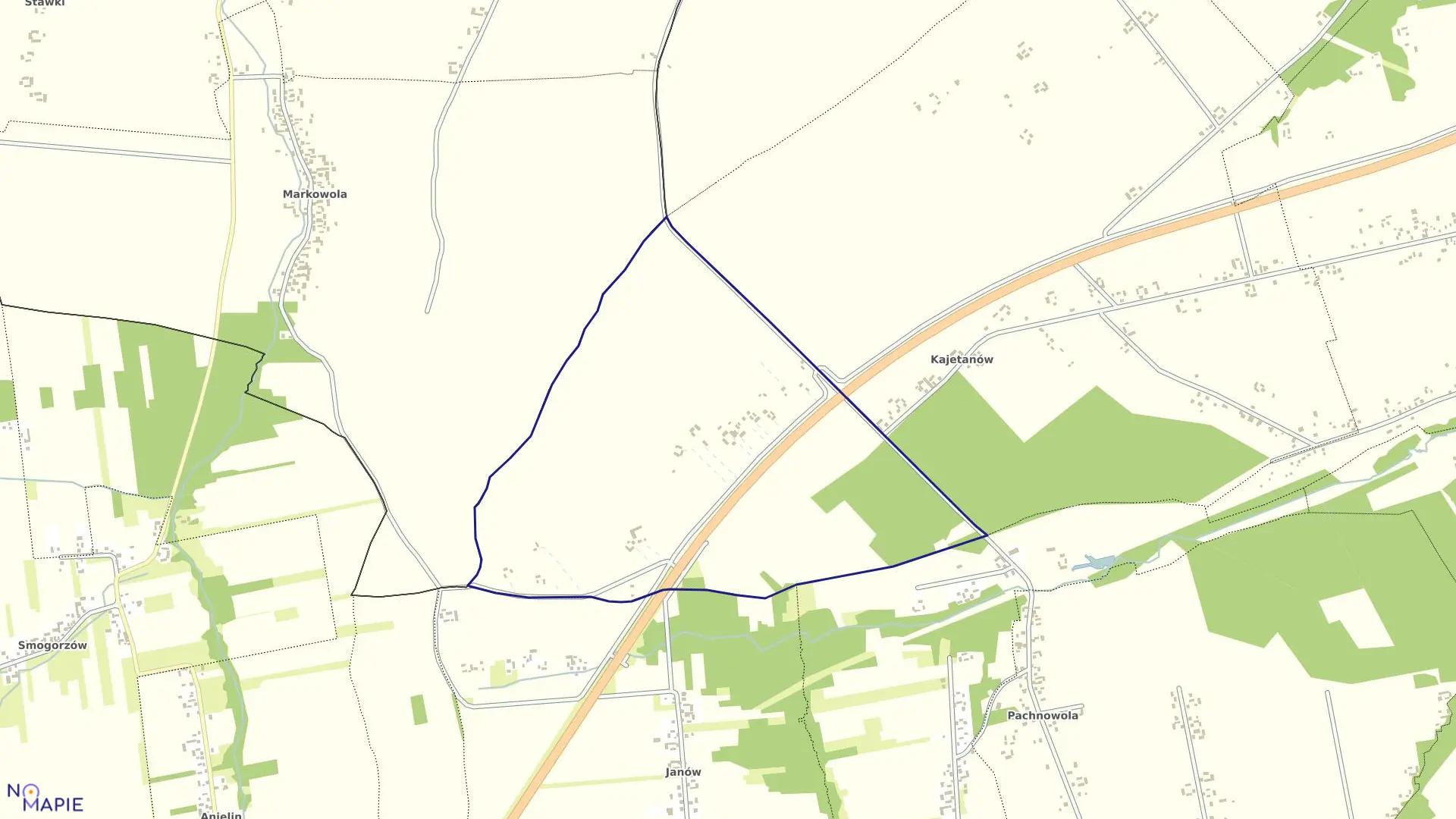 Mapa obrębu KAJETANÓW KOLONIA w gminie Puławy