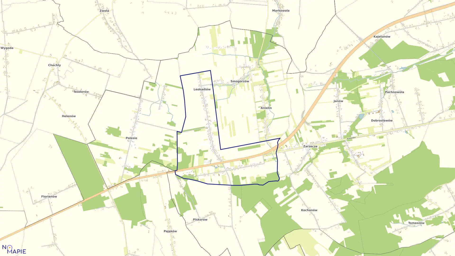 Mapa obrębu LEOKADIÓW w gminie Puławy